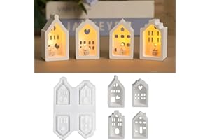 ‎EPODA EPODA 4 Stück 3D Silikonform Haus Gießformen Häuser Kerzenhalter Weihnachten Gips Gießen Giessformen Silikon DIY