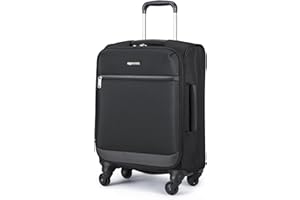 Amazon Basics Bagaglio a Mano Morbido (53 cm), Valigia con 4 Ruote Girevoli Multidirezionali 360°, Espandibile, Tasca con Cerniera e Cinghie, Manico Telescopico, Nero