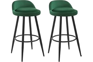 WOLTU Bar Stools Set of 2, Breakfast Barstools, Kitchen Island Counter Stools with Low Back and Footrest, Velvet, Dark Green