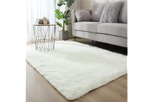 Hiser Rugs Tapis de Salon à Poils Longs Tapis de Sol Moelleux Shaggy Doux et Confortable Moderne Tapis Antidérapant Décoration Intérieure Tapis Moelleux pour Salon Chambre (Blanc,160x200cm)