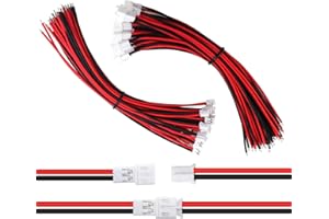 Lyeteung 30 Paar JST 2.0 PH 2 Pin Steckverbinder, Mini Micro JST PH 2.0 mm 2-Polige Buchse und Stecker mit 150mm 22AWG Kabeldraht (Rot Schwarz)