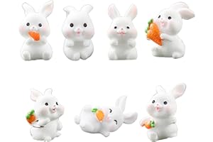 BOOSHMall 7 sztuk miniaturowych figurek zajączków wielkanocnych, dekoracyjne figurki królika, dekoracja wielkanocna, mały prezent urodzinowy i na imprezę, ornament na Wielkanoc, sukulenty