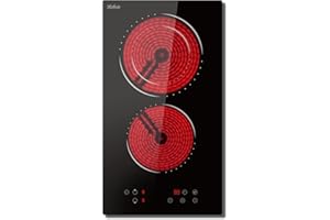 HOBSIR HOB 2 Zone Ceramic Hob, Hobsir Built-in Electric Hob 30cm, 3200W, Touch Control, Doul Zone, 9 Heating Levels, Safety Lock,Timer, Hard Wire, No Plug Included