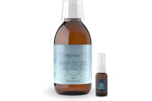 Argent colloïdal 20 ppm 250 ml DIOXNATUR® | Colloidal Silver Pure avec spray et verre compteur inclus | Bouteille en verre ambré | 100% naturel | Concentration optimale