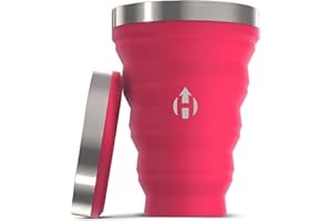 HYDAWAY Collapsible Pint - 16 oz, Silicone & Steel Rim I Collapsible Cup for Beer, Water & Soda, Portable Drinking Cup for Party, Camping, Backpacking & Hiking, Folding Travel Cups Collapse to 1-inch