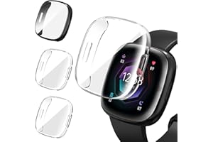 iVoler 3 Pezzi HD Clear Cover con Pellicola Protettiva per Fitbit Versa 4 / Fitbit Sense 2, Copertura Completa Custodia Anti-Graffio Ultra Sottile Morbida TPU Case, 2 Trasparente + 1 Nero