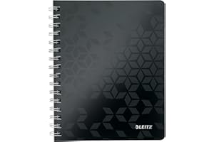 Leitz, Cahier à spirales A5 PP quadrillé, 160 pages 80g/m², Leitz WOW, Noir, 46410095