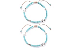 Liitata 2 Pcs Boho Turquoise Anklet Bracelet Handmade Star Beaded Anklet Foot Chain Adjustable Woven Rope Anklet Summer Hawaii Beach Jewelry for Women Girls