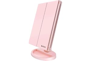 WEILY Specchio per Trucco, Specchio per Cosmetici, Luce Regolabile con LED, con Ingrandimento 1X/2X/3X, Rotazione Regolabile di 180°, Doppia Alimentazione, Specchio per Cosmetici da Banco (Rosa)