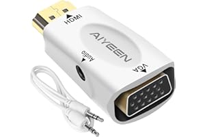 AIYEEN HDMI to VGA Adapter, 1080p HDMI Male to VGA Female Adapter with 3.5mm Audio Jack Cable Compatible with Monitor, Laptop,Computer, Projector, HDTV, Chromebook and More (White)