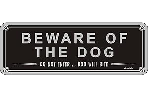 GOODVIA Beware of the Dog Aluminum Metal Sign, Do Not Enter, Dog Will Bite - 3.5x9.8 Inches, Rust Free, Fade Resistant - 1 Pack