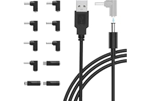 BERLS 5V USB to DC Power Cable Charger 5.5 x 2.1mm Barrel Jack with 10 Connectors(5.5 * 2.5, 4.8 * 1.7, 4.0 * 1.7, 4.0 * 1.35, 3.5 * 1.35, 3.0 * 1.1, 2.5 * 0.7, Micro USB, Type-C, Mini USB)
