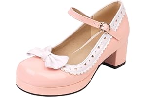 ASTERISCO Damen Blockabsatz Mary Jane mit Plateau Bogen Mitte Absatz Schuhe Runde Zehen Schnalle Elegant Pumps, Gr 33.5-46