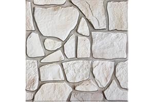 COMSTICKC 3D Stone Wall Panels Self Adhesive, Faux Stone Wall Panels Peel and Stick, 10 Pcs 12"X12", 3D PVC Wallpaper Interior Wall Decor, Paintable, Waterproof, Beige