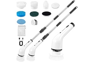 ACEMALL 8 In 1 Electric Spin Scrubber Cordless Shower Scrubber Electric Cleaning Brush, 2 Speed 450 RPM Electric Scrubbing Brush Power Scrubber with Detachable Handle for Bathroom, Kitchen, Tile, Floor, Tub