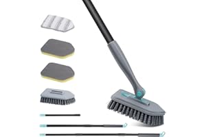 Aedcbaide 3 in 1 Brosse Nettoyage Salle de Bain, Brosse à récurer à Long Manche de 128cm avec 4 brosses remplaçables, Brosse à récurer rotative à 180° détachable pour Nettoyer Le Sol de la Salle