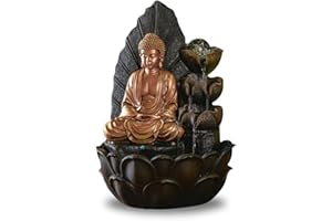 ZEN LIGHT ZEN'LIGHT, Budda Hartha Fontanna, Zen i Feng Shui, oryginalny prezent Budda - wielokolorowe oświetlenie LED, cicha pompa, szer. 27 x szer. 27 x wys. 40 cm