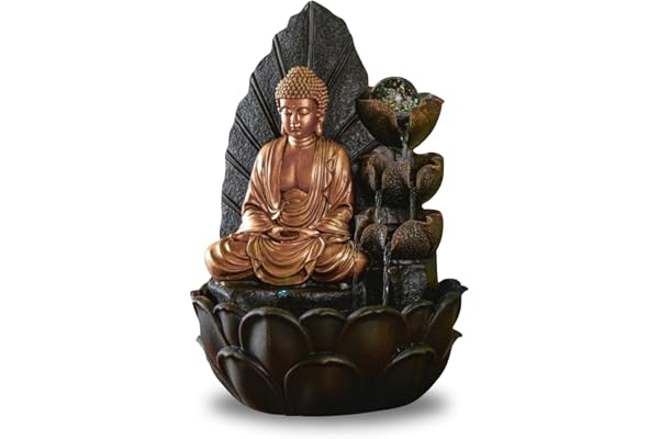 ZEN'LIGHT, Hartha Buddha fontän, Zen och Feng Shui dekoration, original Buddha gåva - flerfärgad LED-belysning, tyst pump, B 27 x B 27 x H 40 cm