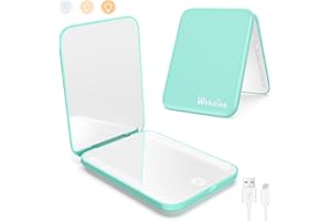 ‎WOBSION wobsion Mini LED Wiederaufladbarer Taschenspiegel,Handspiegel mit Licht,1X/3X Vergrößerung Kosmetikspiegel 2-seitiger Magnetschalter-Klappspiegel,Reisespiegel,Geschenke für Mädchen(Cyan)