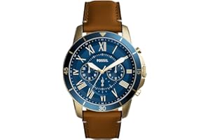 Fossil Montre pour Homme Grant, Taille de boîtier de 44 mm, Mouvement Chronographe à Quartz, Bracelet en Cuir véritable
