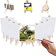 ELECDON Mini Canvases with Easels, 12 Pack Small Canvas Panel with Tabletop Easels, Mini Canvas Panels, and Pine Wood Easel Painting Kit for Artist Painting Business Wedding Christmas Decoration