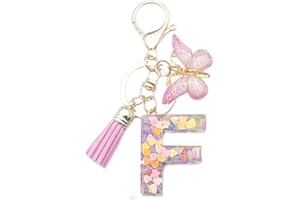 Xsclpomddy A-Z Initials Letter Keychain Pink with Tassel Butterfly Pendant for Wallet Backpack Handbags Women Girls
