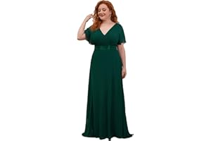 Ever-Pretty Women's Double V-Neck Short Flutter Sleeves Empire Waist Elegant Chiffon Long Evening Dresses 9890