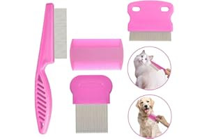 AIDSHUNN Lot de 4 peignes anti-puces pour chat et chien, anti-puces, anti-taches, dents fines et arrondies, outil de toilettage pour animaux de compagnie de petite, moyenne et grande taille (rose)