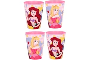 Golddunes 4pc Cups 260ml Cartoon Character Drinking Party Pack, Tumbler Re-Usable Plastic (Pink Princess)