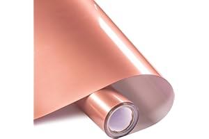 Whaline Rose Gold Mirror Vinyl Reflective Heat Transfer Paper Permanent Adhesive HTV Iron On Vinyl Backed Vinyl Rolls for DIY T-Shirts, Hat, Clothing, Birthdays, Letters Silhouette Cameo, 12In x 10FT