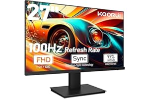 KOORUI 27 Zoll Gaming Monitor mit integrierten Lautsprechern, 100Hz, 1080p Bildschirm Aufhängbar, Rahmenlos, HDMI, Neigungsverstellbar, Augenpflege, VESA-Wandmontage Schwarz