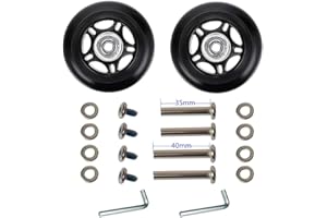 LOTOWELZON 1 paio di ruote di ricambio nere per bagagli, 64/68/70/75/80/84/90 mm, spessore 24 mm, con cuscinetti a sfera da 6 mm, kit di riparazione ABEC 608zz per valigie e pattini in linea