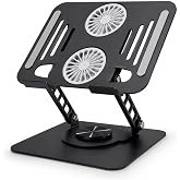 Coverzone Laptop Soğutucu Stand &Ccedil;ift Fanlı 360 Derece D&ouml;ner Ayarlanabilir Notebook Y&uuml;kseltici Metal Bilgisayar Standı Katlana