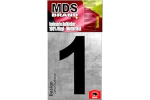 ‎MDS BRAND MDS Brand Design 20cm Zahlen Aufkleber | Selbstklebende Hausnummern zum aufkleben | Klebezahlen für Mülltonne, Briefkasten, Hausnummer & Auto | Optimal für Außen & Innen (Schwarz, 1)