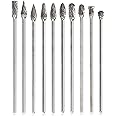 Mesee 10 Pieces Tungsten Carbide Rotary Burrs, Long Reach Double Cut Long Rotating Burr Set with 3mm Shank Files Rasp Twist Drill Bit Polishing Tool Accessory for Rotary Tools, 100mm Length