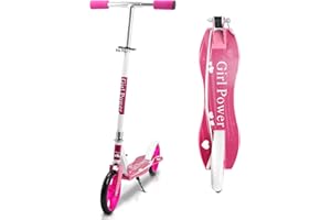 EINFEBEN Monopattino per bambini in alluminio con ruote grandi da 205 mm e tracolla, pieghevole, regolabile in altezza, per bambini a partire dai 5 anni – fino a 100 kg di peso