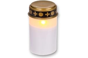 MIJOMA Lanterne funéraire LED pour l'extérieur - Fonctionne avec piles, effet vacillant réaliste, durée d'éclairage de 6 mois - Lanterne funéraire (1 pièce, blanc)