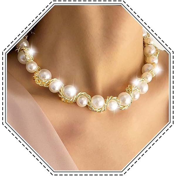 Collana Girocollo Jovono Con Perle Barocche Vintage - Oro - Lunghezza Regolabile - Gioiello Donna