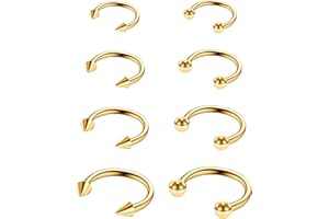 Yolev 8 Pièces Piercing Septum Fer à Cheval 16g Nasal en Acier Inoxydable Piercing Nez Anneaux Piercing Bijoux Lèvres Cartilage Boucles d'Oreilles Femmes Anneau Nez Piercing Hommes (Or)