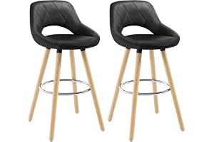 WOLTU Barstolar, Set om 2, Hög barstol, Hög pall med ryggstöd och fotstöd, Träram, Konstlädersits, Svart, BH111sz-2