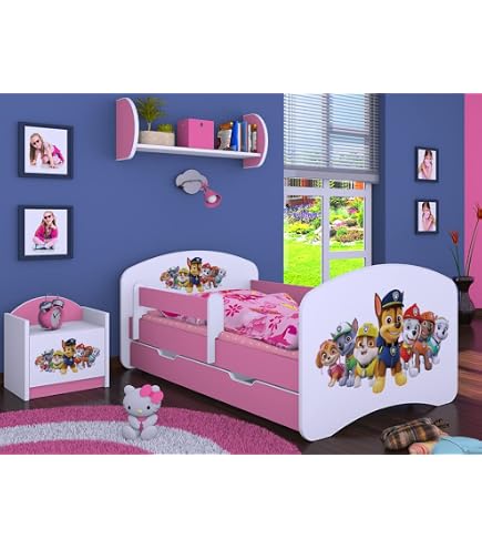 Lit Enfant Happy Babies 140x70 Cm - Avec Barrière Anti-chute, Tiroir Et Matelas - Motif Chien Mignon - Dès 1 An - 6
