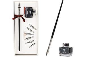AOMAYLL Ensemble de stylos calligraphie, étui d'écriture avec 7 plumes et encre noire - Convient pour Signatures, Dessin, Ecriture, Décoration et Cadeau