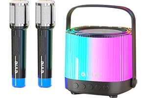 JASFYEE Machine de Karaoké pour Enfants, Haut-Parleur de Karaoké Bluetooth Portable avec 2 Microphones sans Fil et Lumières LED pour Enfants Adultes Cadeau d'anniversaire Maison Fournitures de Fête (Noir)