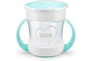 NUK Mini Magic Cup vaso aprendizaje bebe | +6 meses | 160 ml | Borde a prueba de derrames de 360° para beber desde cualquier lado | Asas para facilitar la sujeción | Sin BPA y lavable | Azul