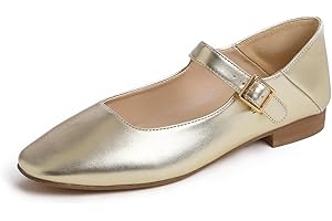 Feversole Women's Square Toe Mary Jane Fashion，Punta Quadrata Easy Buckle Tacco Basso Slip On Flats in Pelle vegana