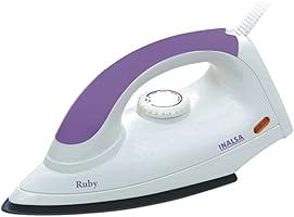 Inalsa Ruby 1000-Watt dry iron with Non-Stick Coated Soleplate(Warranty: 2 Years),White and Purple