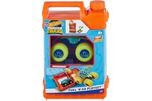 Hot Wheels Monster Trucks - Fai il Pieno e Vai, playset con pista trasformabile in arena per acrobazie, include un Motosaurus e 2 macchinine schiacciate, giocattolo per bambini, 4+ anni, HXT04