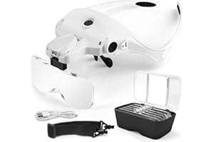 ‎AUTOPKIO AUTOPkio Lupenbrille mit Licht LED Kopfbandlupe USB Charge, verstellbare Hände Headset Lupe mit 2 LED Licht Leichte Stirnband Lupe Gläser für Reparieren, 5 Linsen 1.0X, 1.5X, 2.0X, 2.5X, 3.5X