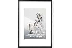 Feihorrm Bilderrahmen 20x30 Schwarz, Aluminium 20x30 cm Fotorahmen, Metall Posterrahmen Mit gehärtetem Glas, Für 20x30 cm-Fotos oder 12x17 cm-Fotos mit Passepartout, ideal in Kunstwerke, Zertifikate
