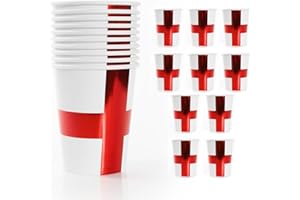 SPARKLES PARTYWARE England Flag Cups - Pack of 10 White Paper Cups with Red St George's Cross - Perfect Accessory for St George's Day and Celebrating The World Cup